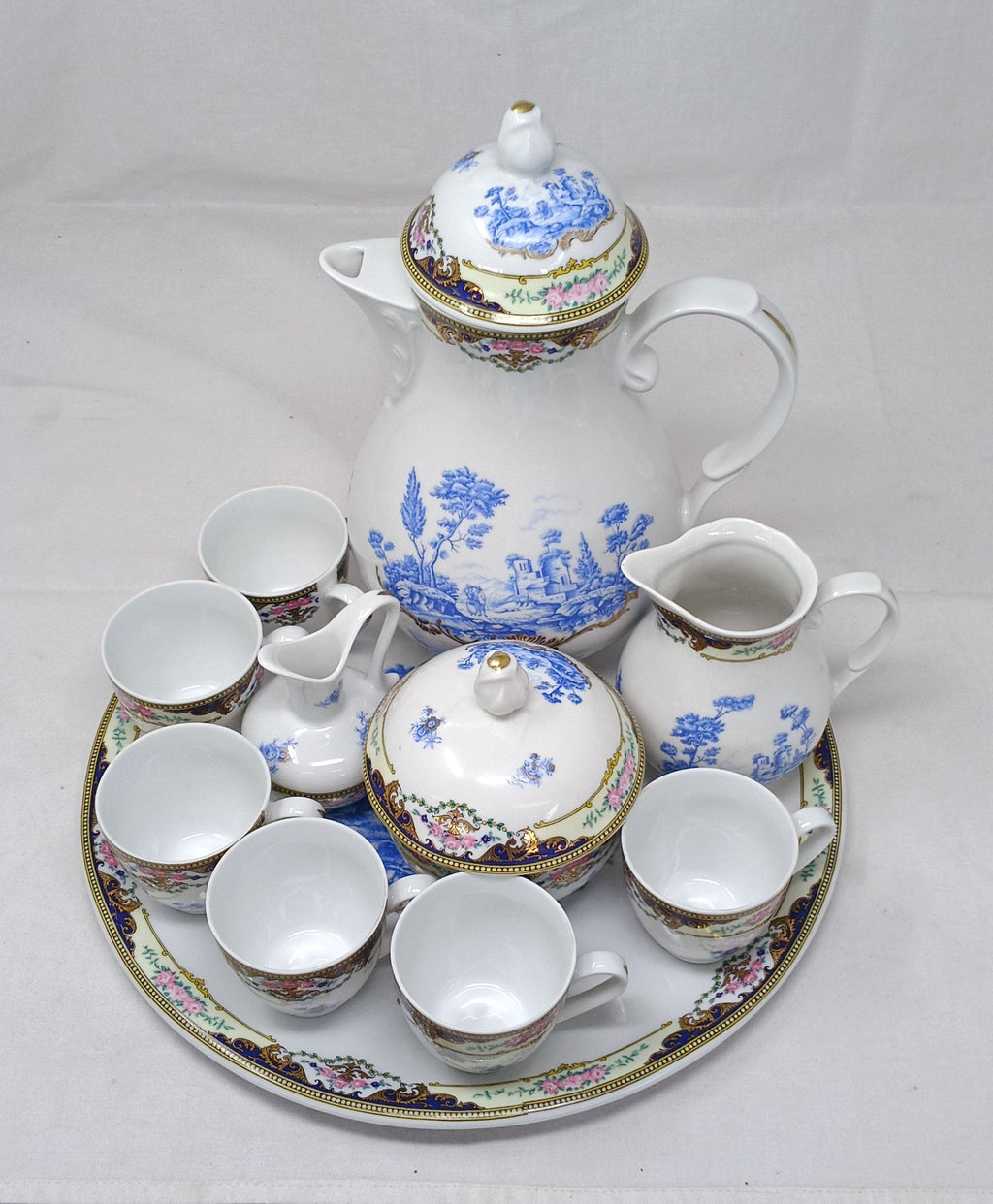 Depos Limoges Servizio The Ceramica 6 Tazzine + Vassoio + Teiera + Zuccheriera + 2 Brocche Latte