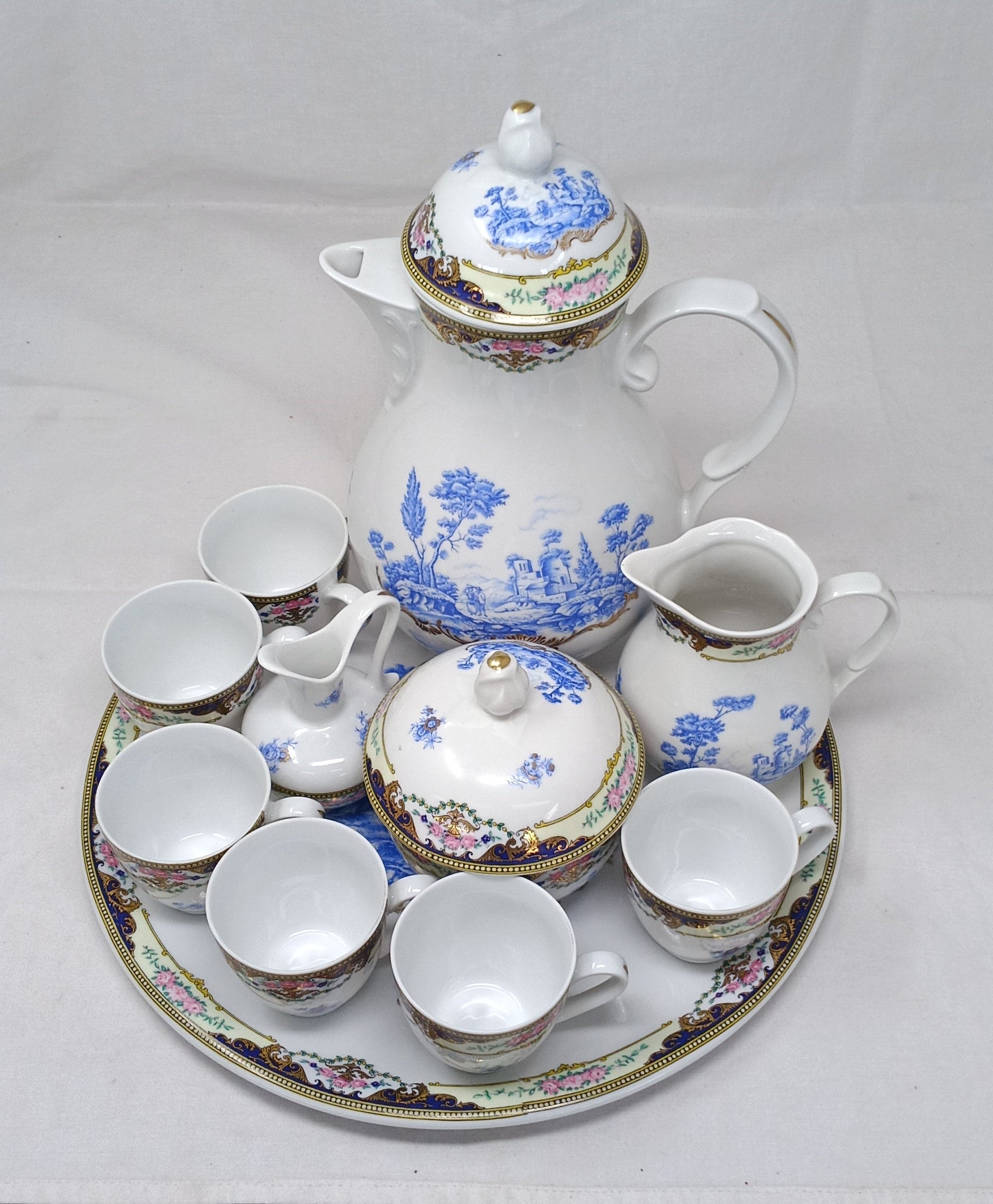 Depos Limoges Servizio The Ceramica 6 Tazzine + Vassoio + Teiera + Zuccheriera + 2 Brocche Latte