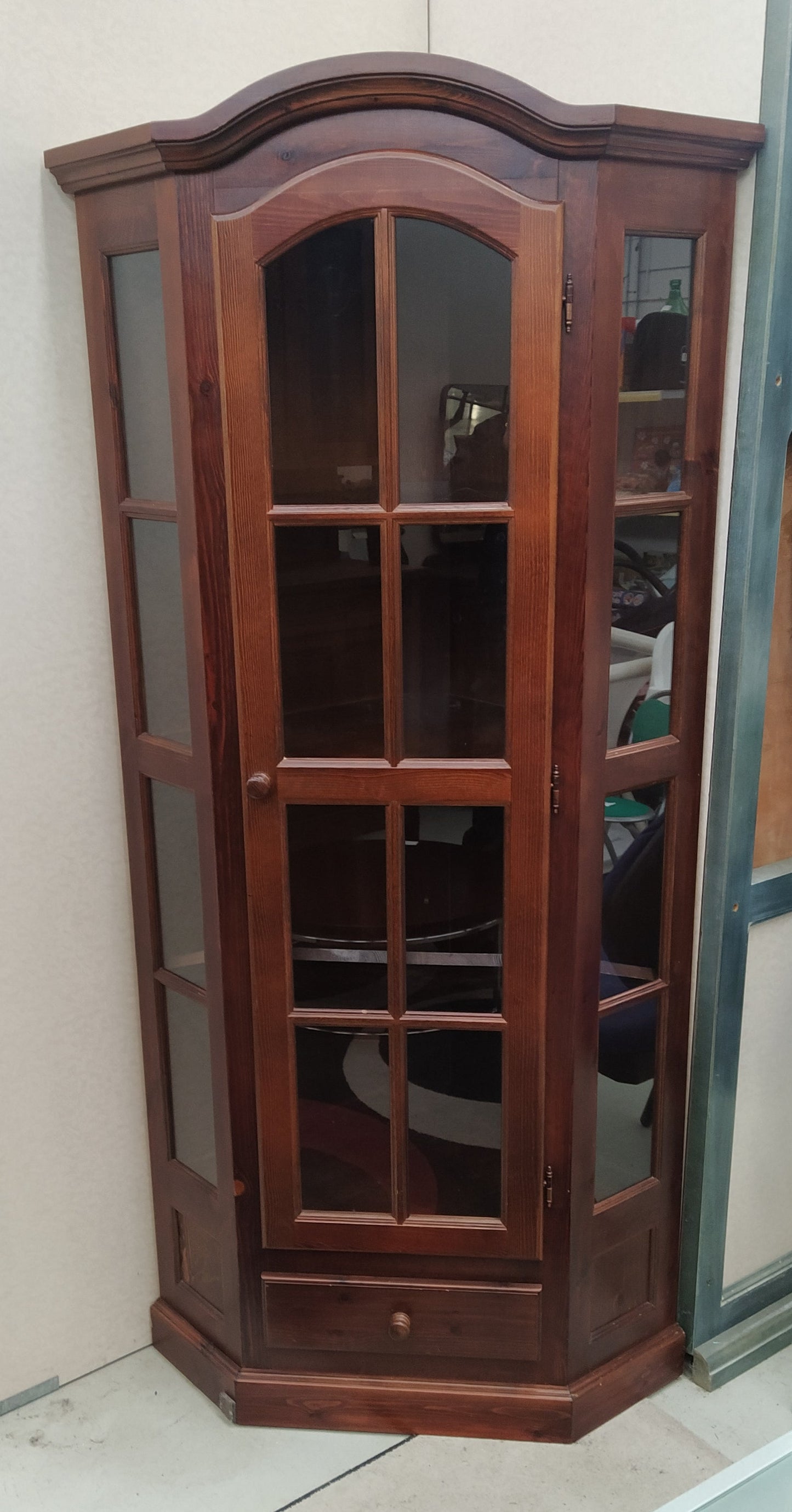 Mobile Angolare Legno/vetro 1 Cassetto + 1 Antina Vetro Lxpxh 65x65x193