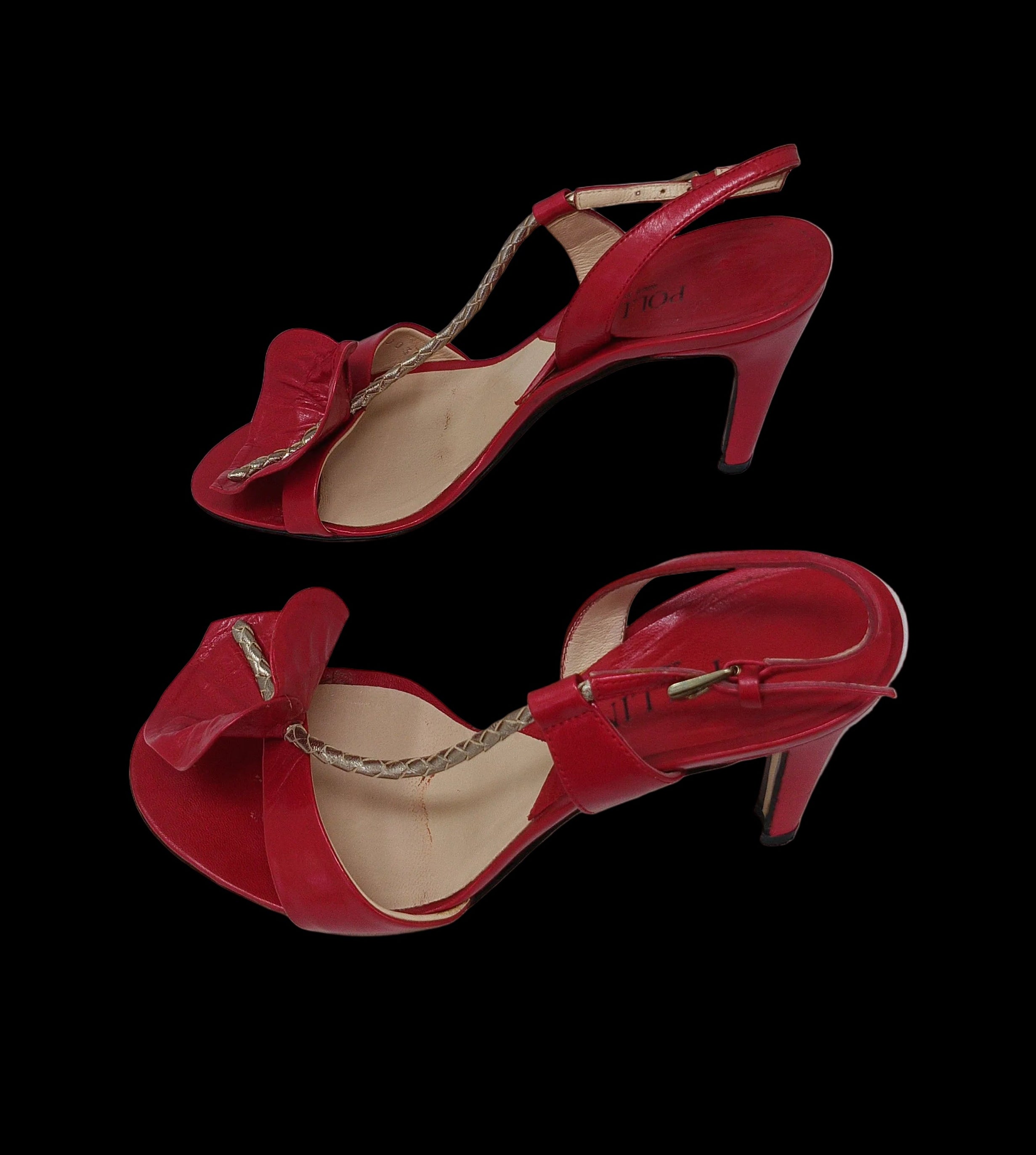Pollini Sandalo Rosso In Pelle Fiore 35.5 Nuovo