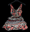 Abito Lungo Righe Con Fantasia Fiori Rosso Nero Beige M