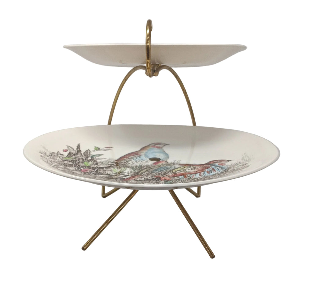 Johnson Brothers Game Birds Alzata Due Piani Ceramica Struttura Ottone Vintage
