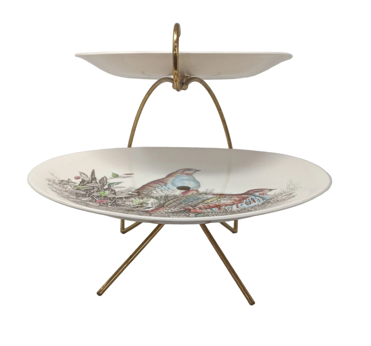 Johnson Brothers Game Birds Alzata Due Piani Ceramica Struttura Ottone Vintage