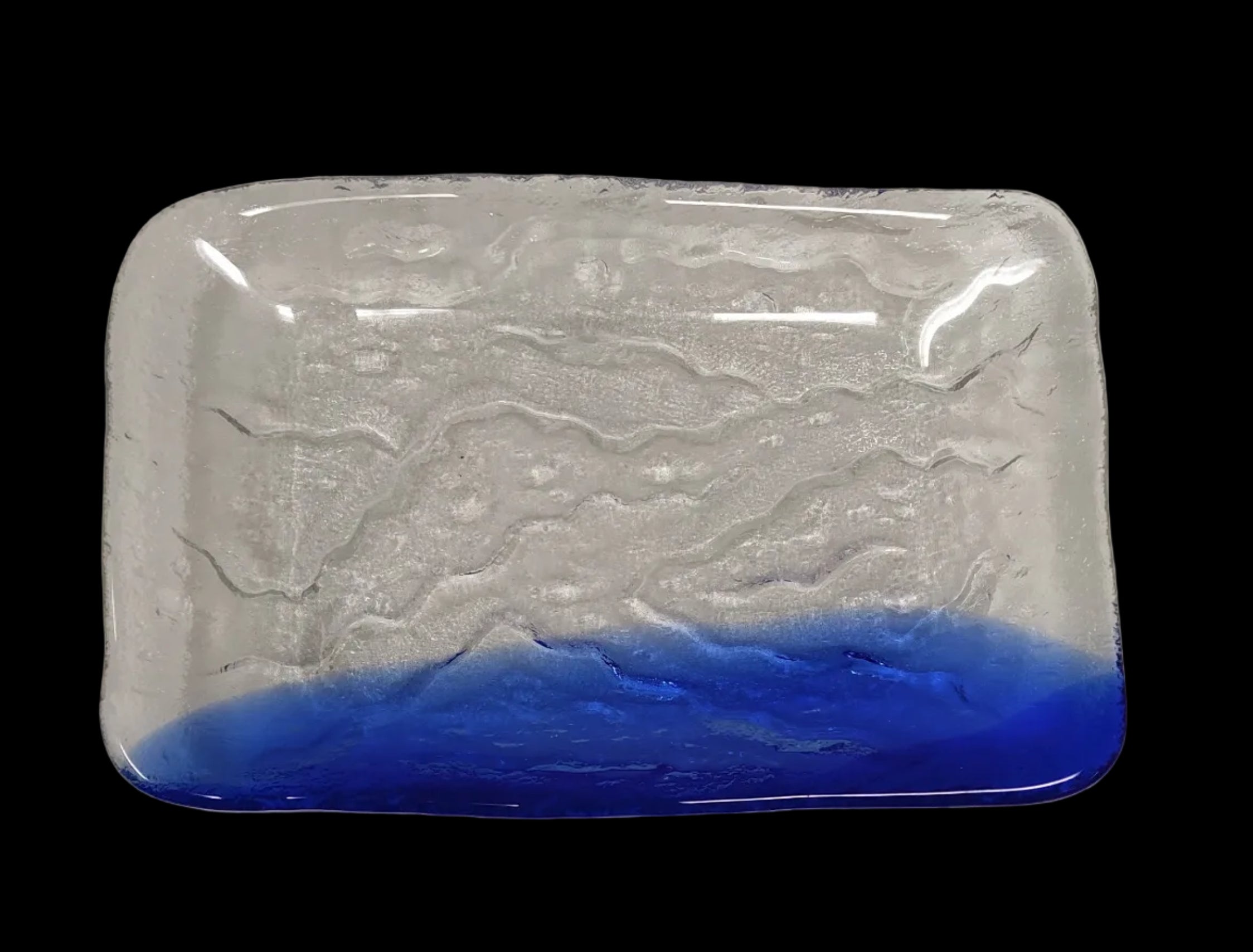 _murano Piccolo Svuota Tasche Rettangolare Trasparente Azzurro E Blu 21x14