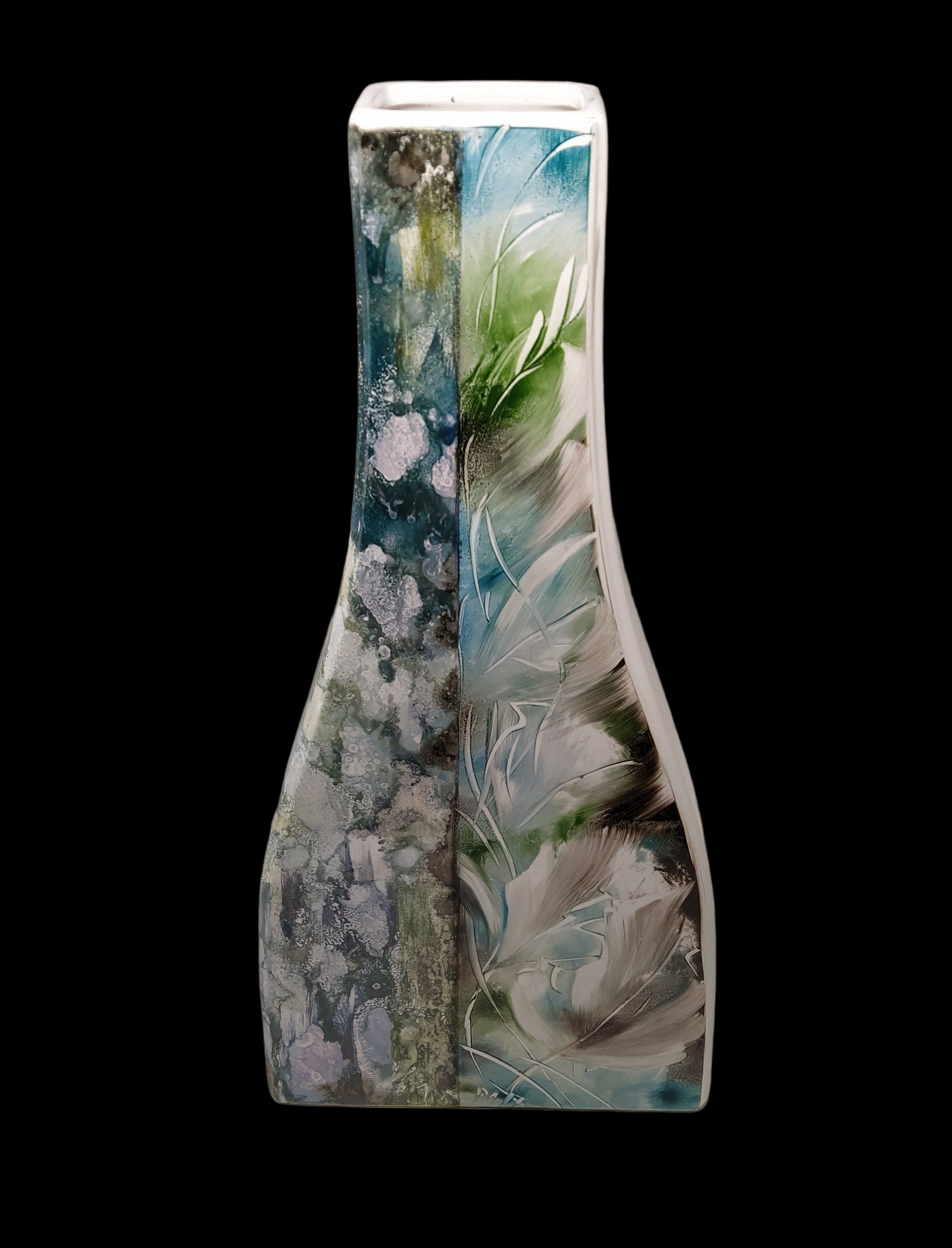 _vaso Ceramica Rettangolare Bianco H 42,5cm Effigi Macchie Colorate