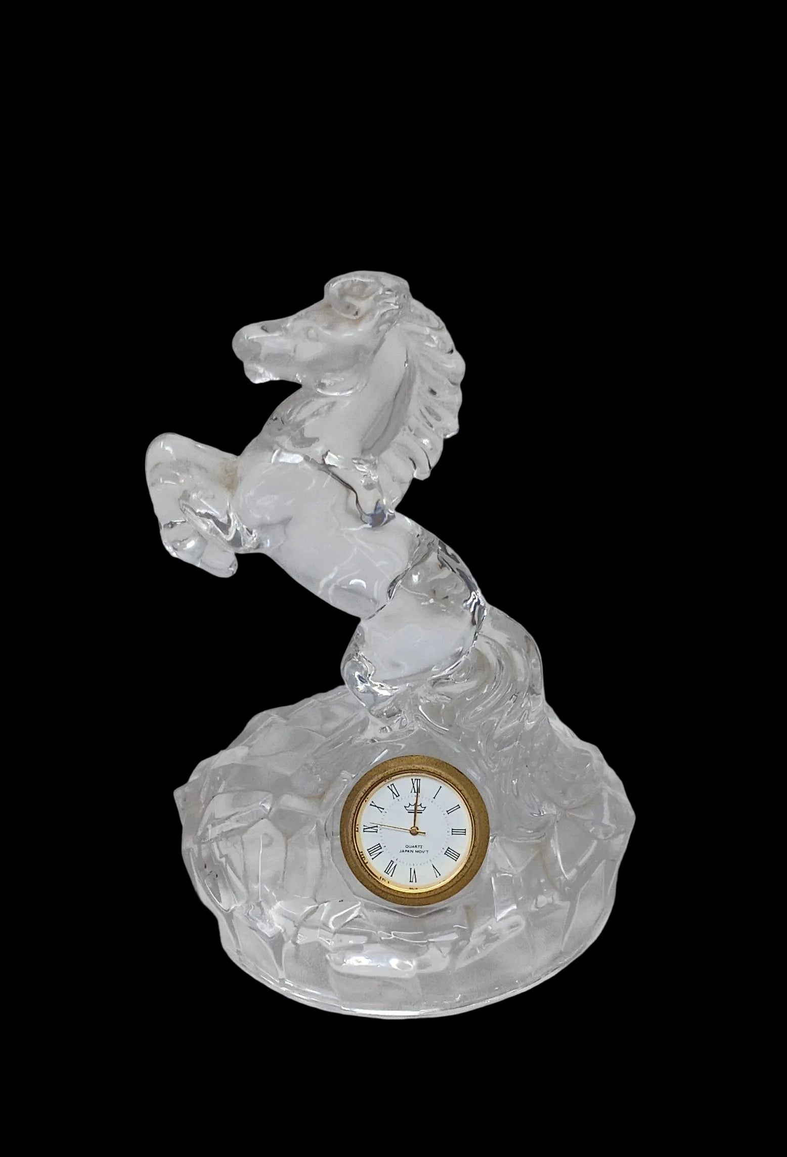 Scultura Cristallo Cavallo Con Orologio H 18cm (orologio Non Testato, Batteria Da Sostituire)