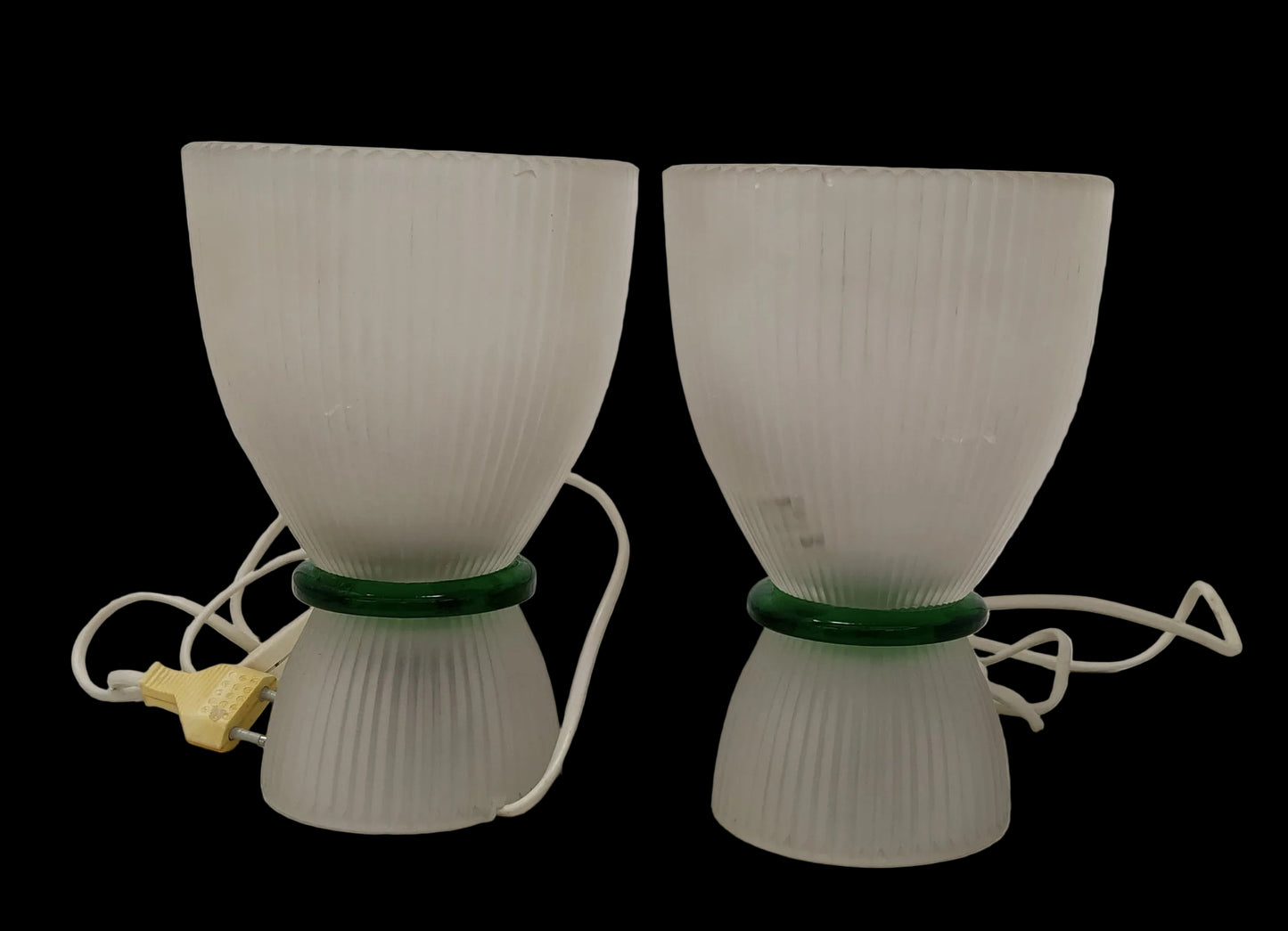 Lum A1 Coppia Lampade Da Tavolo Vetro Anello Verde H 21cm Anni 80