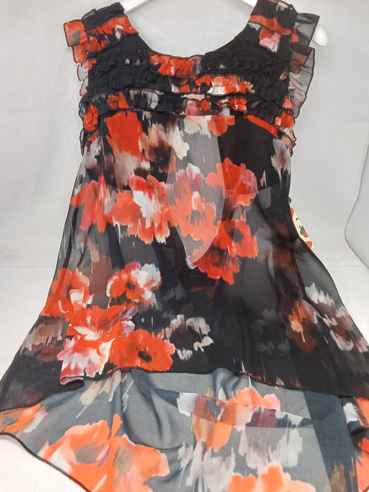 Imperial Top Tulle Nero Rosso Fiori 42