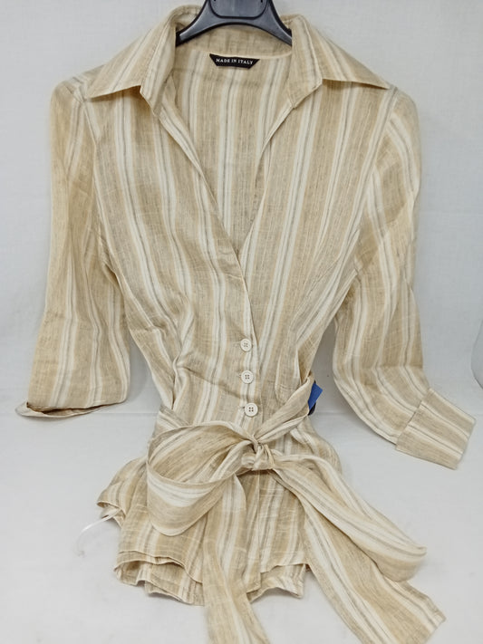 Made In Italy Camicia In Lino Righe Beige 42
