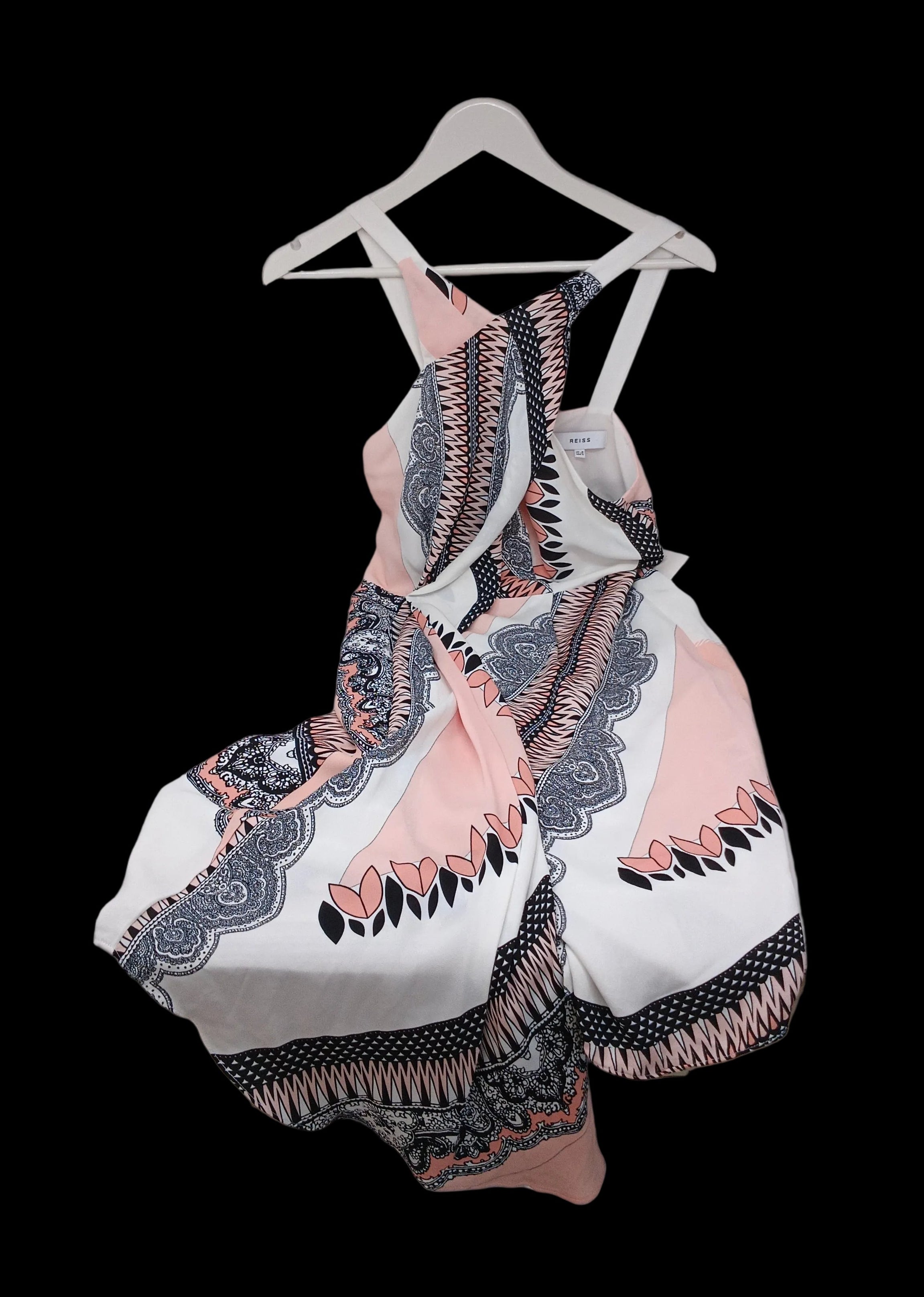 Reiss Abito Tulle Bco Con Fantasia Rosa Nero Fiorato 42