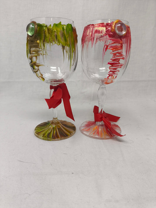 2 Bicchieri Calici Natalizi Decotrati A Mano
