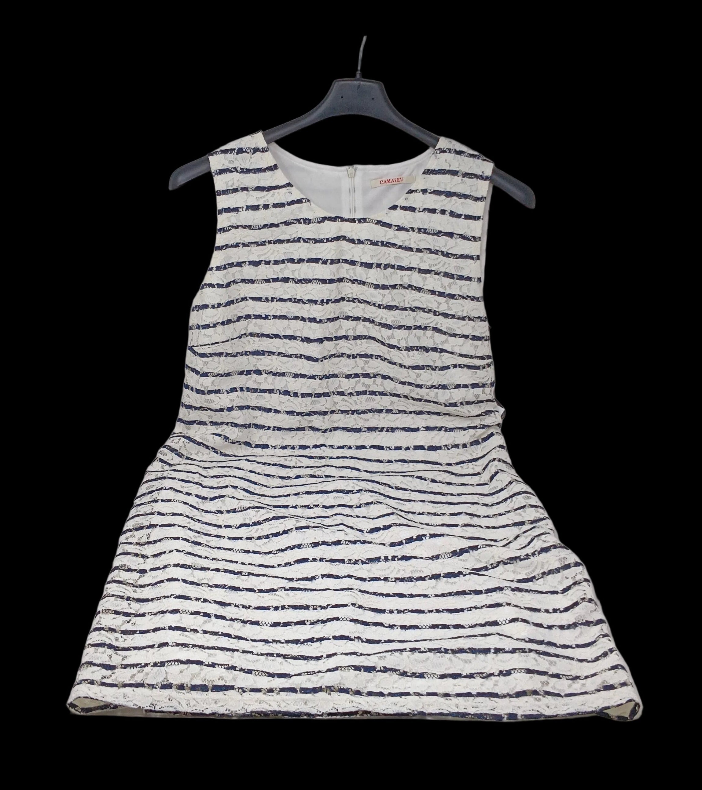 Camaieu Abito Righe Bco Blu Pizzo 48