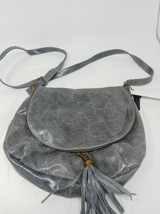 Borsa A Tracolla In Pelle Grigia Frange