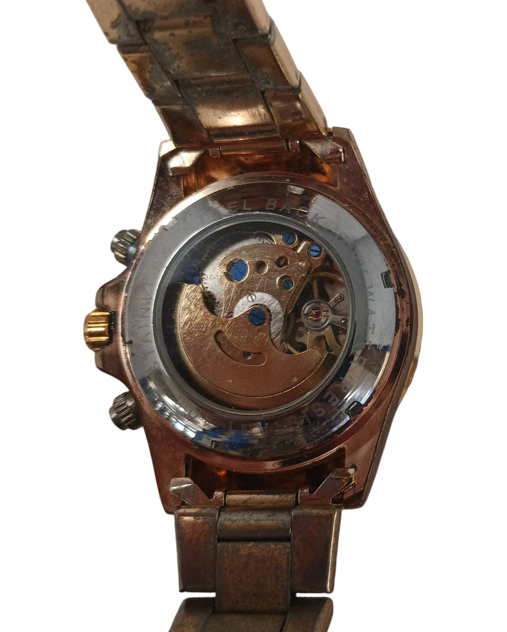 Jcky Time Orologio Automatico Cinturino Acciaio Dorato Ingranaggi Dorati Quadrante Esterno Numerato