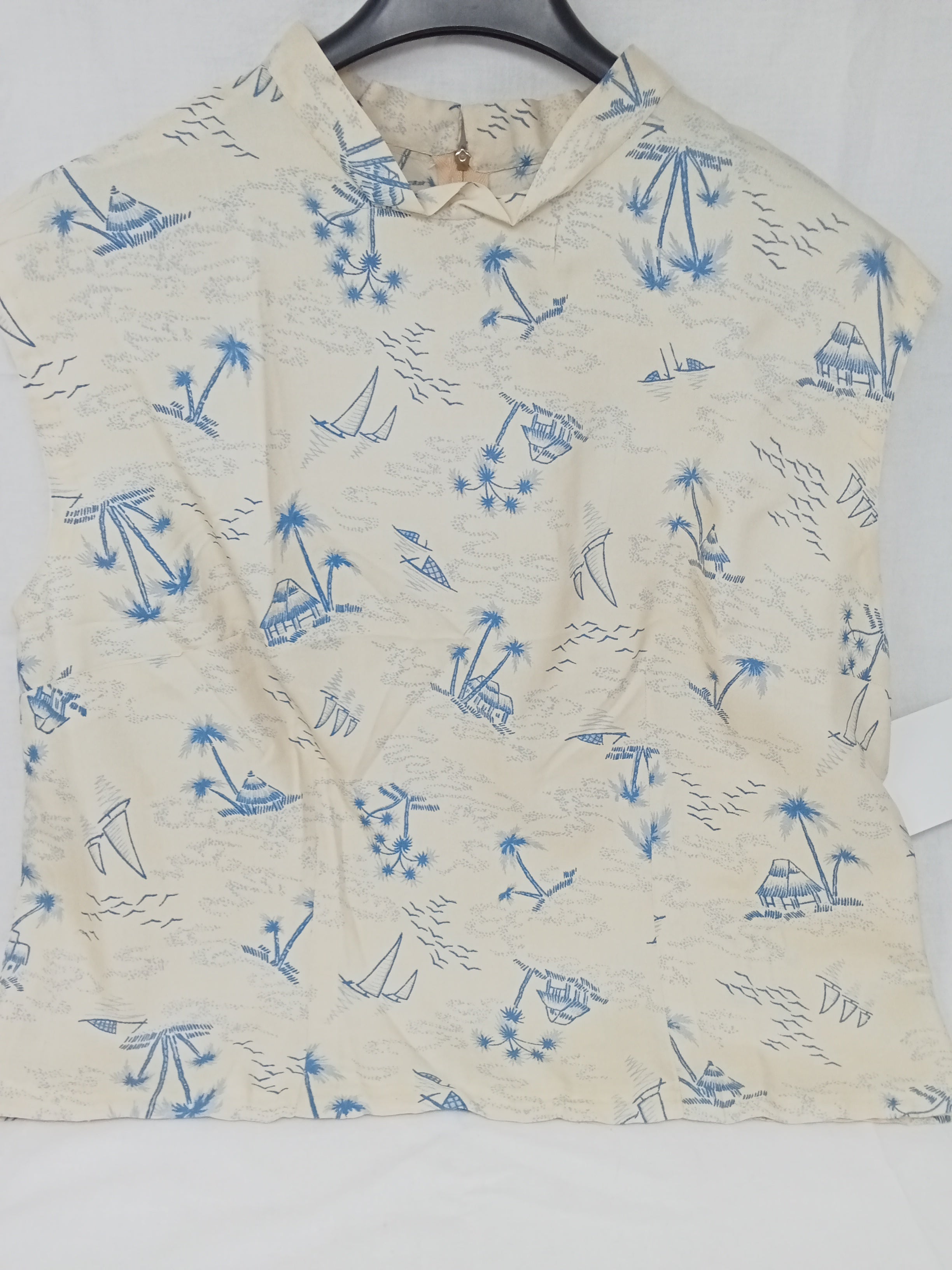 Camicia In Seta Panna Blu Disegni Case S