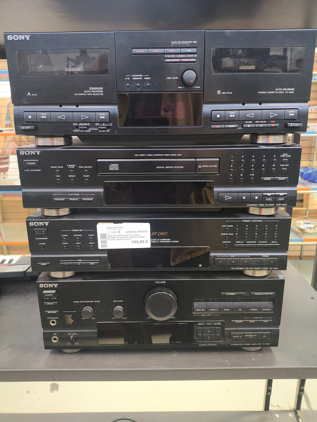 Sony Lettore Cassette Tc-d067 + Lettore Cd Cdp-m43 + Amplificatore Ta-d607 + Radio St-d707
