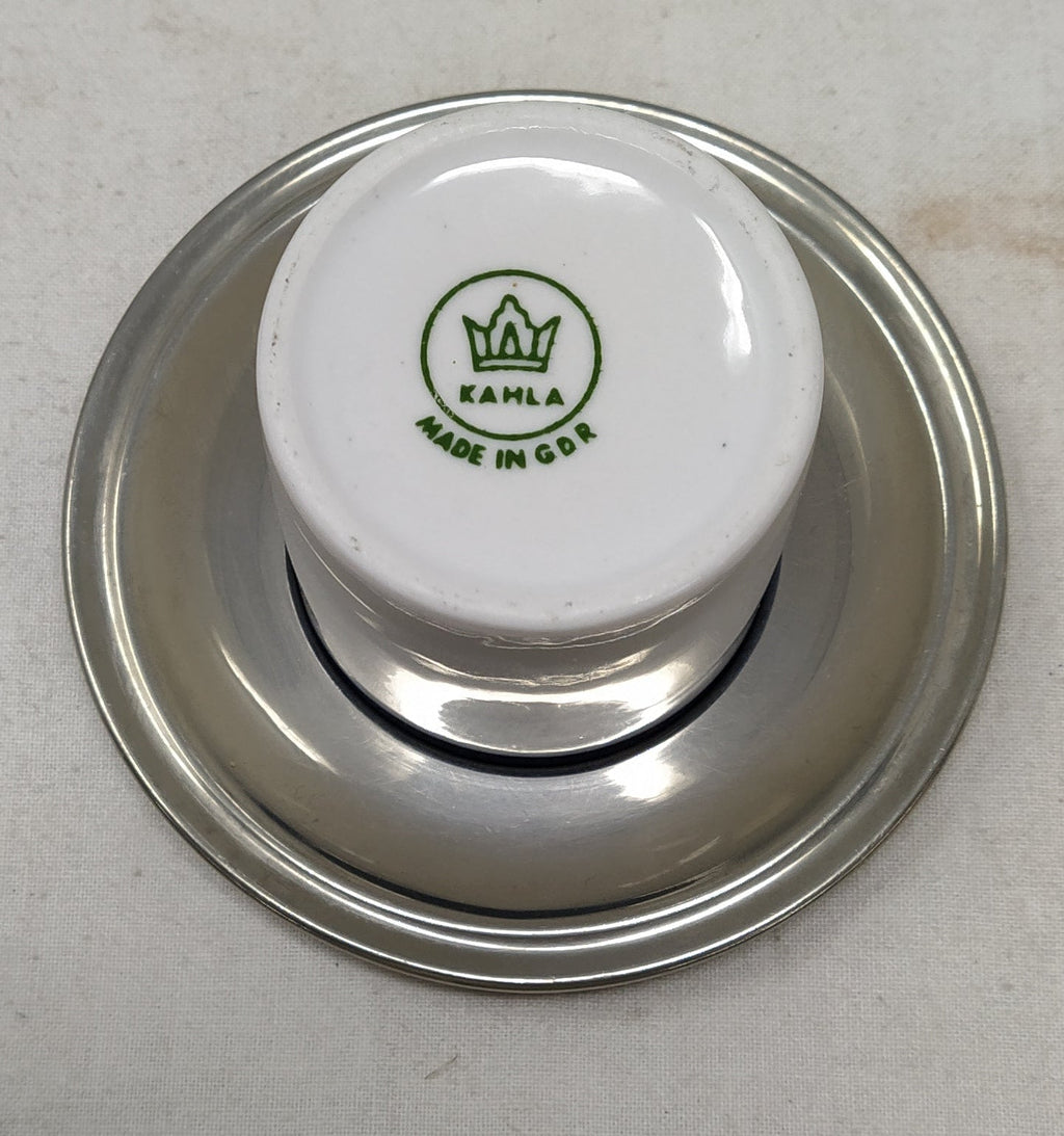 Gdr Servizio Caffè 12 Tazzine Ceramica + 10 Porta Tazzina Peltro + 12 Piattini Peltro + Zuccheriera Peltro