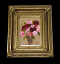 Quadro Cornice Legno Dorata 23,5x28,5 Olio Su Tela Fiori