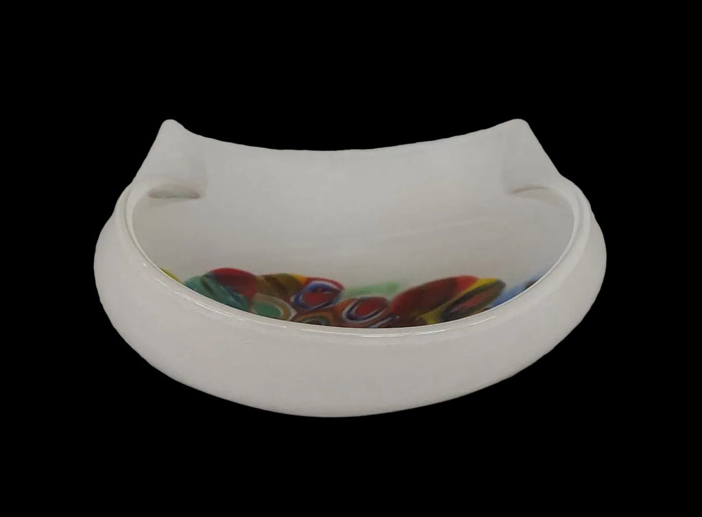 Svuotatasche Vetro Murano Bianco Con Murrine E Sviolazzo 7x11 Cm Peso 370gr