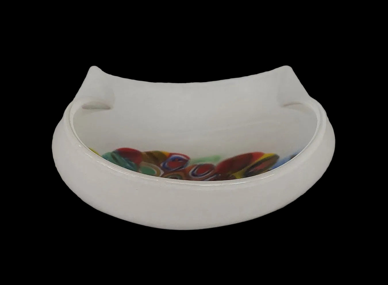 Svuotatasche Vetro Murano Bianco Con Murrine E Sviolazzo 7x11 Cm Peso 370gr