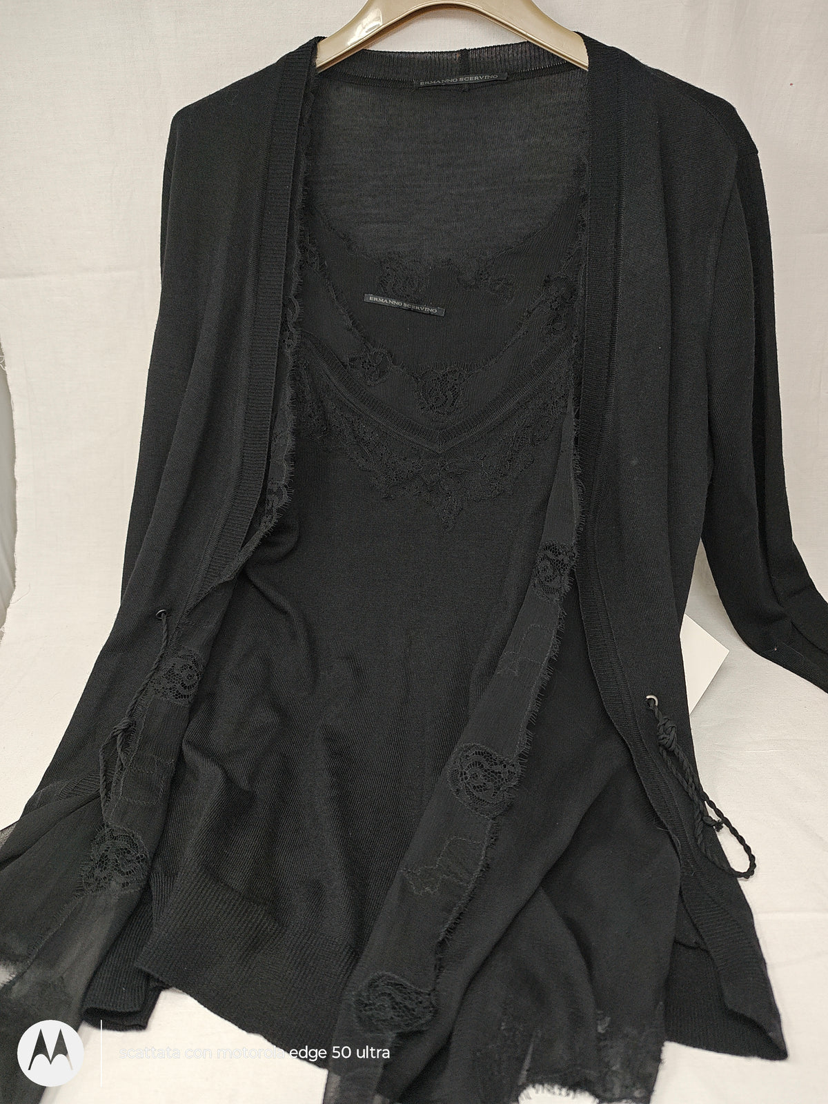 Ermanno Scervino Canotta E Cardogan Nero In Lana Pizzo 42