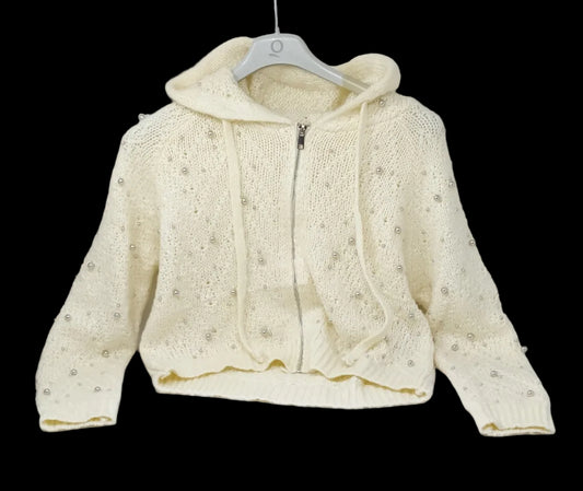 Maglione Felpa In Maglia Panna Perline S/m