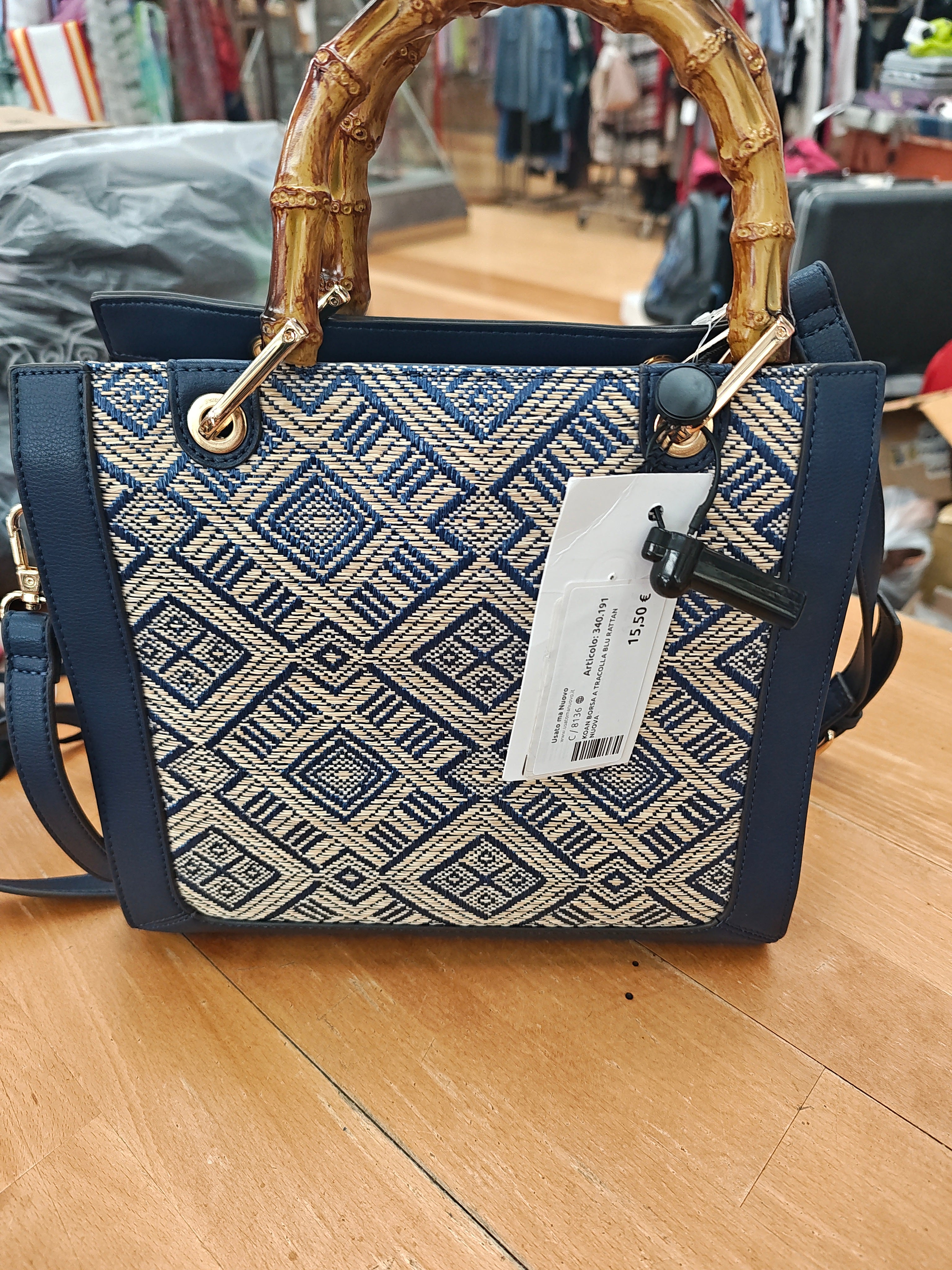 Koan Borsa A Tracolla Blu Rattan Nuova