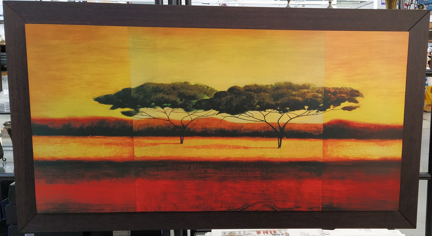 Imponente Quadro Base In Legno Soggetto Paesaggio Africano 135x856