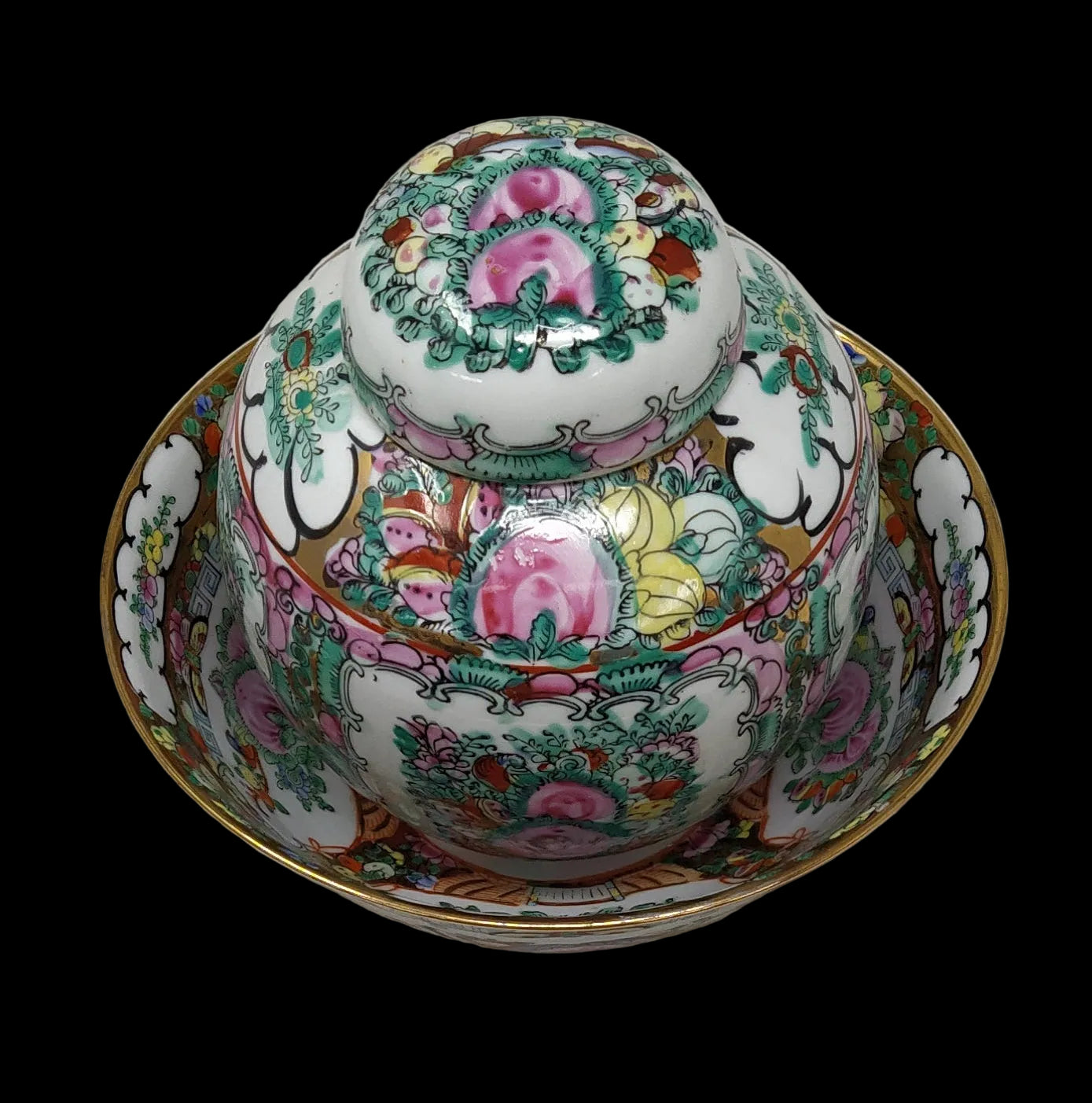 _potiche + Ciotola Ceramica Cinese Effige Fiori