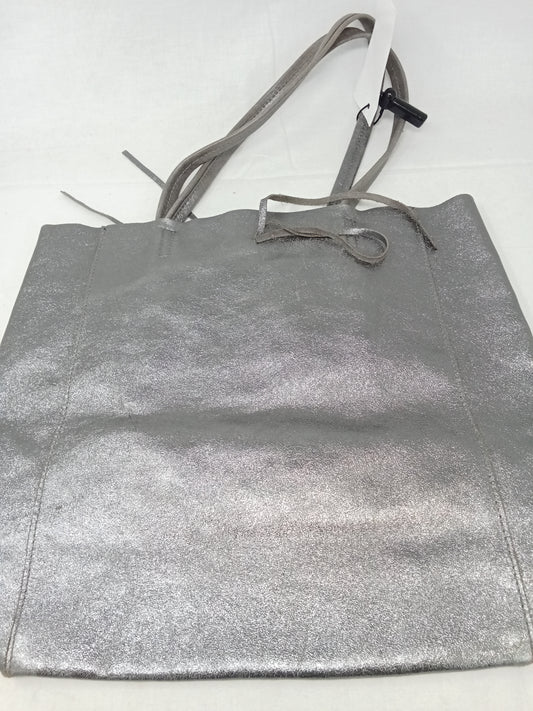Borsa Shopper In Pelle Argento
